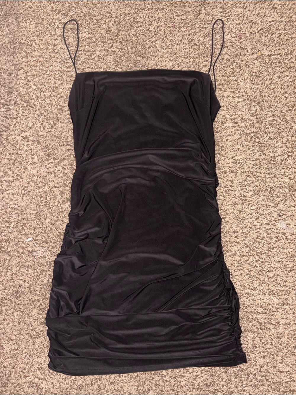 Black Spaghetti Strap Fitted Bodycon Dress - Brand Unspecified